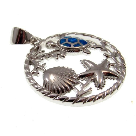 Solid 925 Sterling Silver Opal Sea Life Pendant - Blue or White Opal Gemstone - Picture 6 of 8